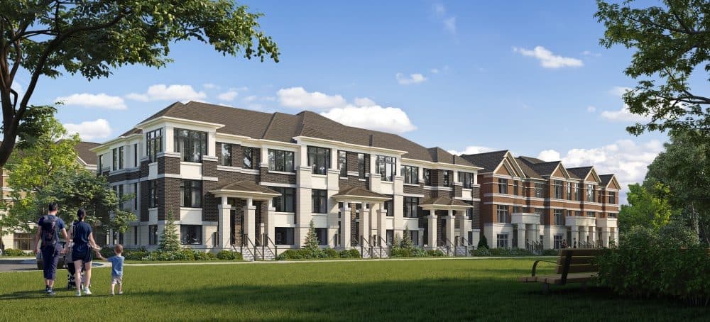 Ivylea townhome community rendering with landscaped green space
